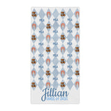 Personalized Graduation Beach Towel — "MCA Class of 2031" Blue Argyle